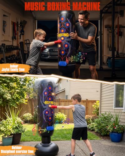 Aywewii Kids Punching Bag Set Black with Music & Light, 4 Game Modes
