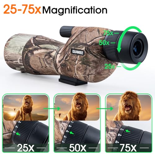 GUAINEE 25-75x60 Spotting Scope with Tripod Phone Adapter Waterproof for Bird Watching Hunting
