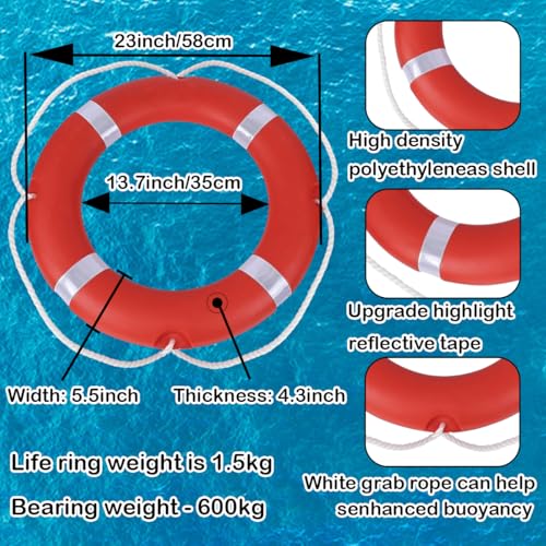 RAYBITU 23-Inch Life Ring Buoy Boat Safety Life Preserver with 30m Rescue Rope