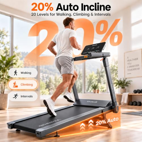 Vitalwalk Foldable Treadmill with 20% Auto Incline for Home Cardio Workout