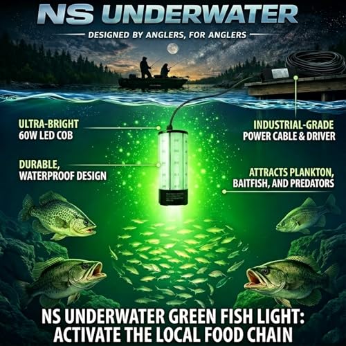 NS 60W Green Underwater LED Fishing Light for Boat & Dock Night Fishing
