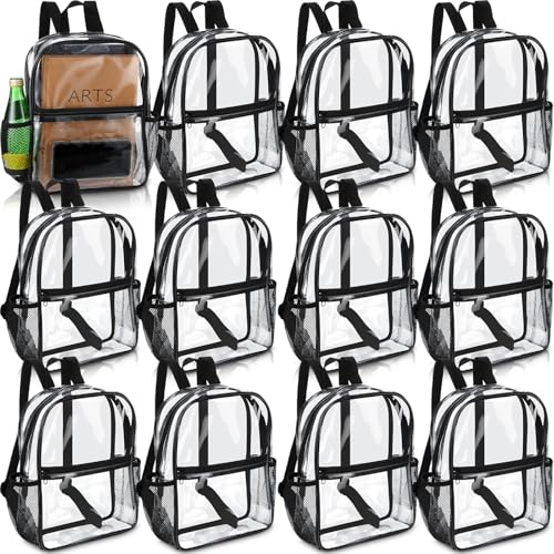 Clear Stadium Backpack Bulk Set - 12 Pack, Black, Compact & Weather-Resistant