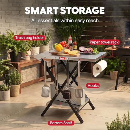 Feasto Folding Outdoor Grill Table - 30x24 Stainless Steel, Silver