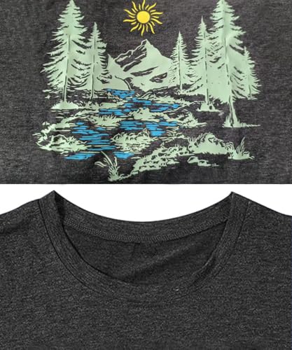 Women’s Hiking Shirt Large Dark Gray Funny Nature Sunrise Mountain Graphic Tee