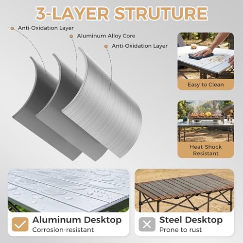 Large 53.5-Inch Silver Folding Camping Table - Heavy Duty, Waterproof & Lightweight
