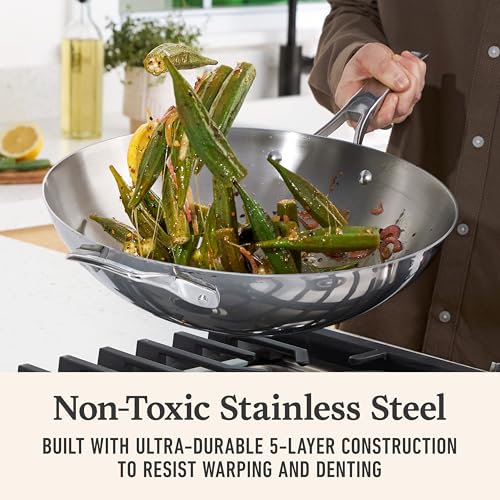 Calphalon Premier 13" Stainless Steel Wok with Turbo Heat Tech - Oven Safe, Induction Compatible