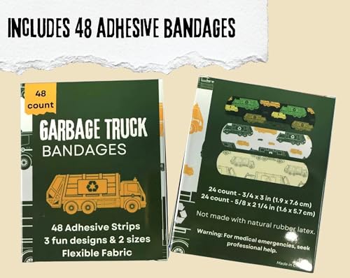 Kids & Toddlers Assorted Size Adhesive Bandages with Garbage Truck Designs - 48 Count