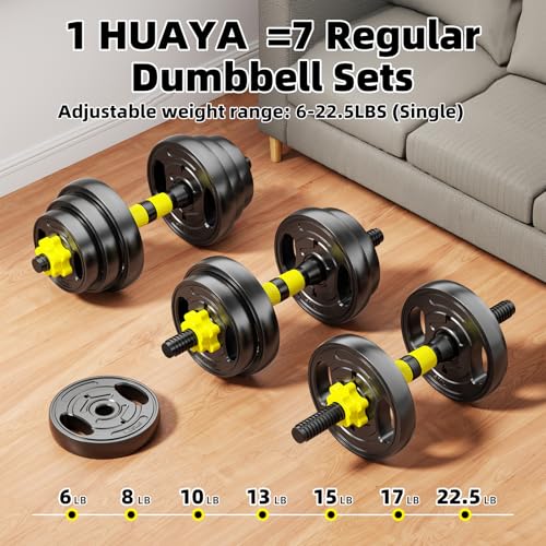 Yellow 45lbs Adjustable Dumbbell Set 4-in-1 Home Gym Weights for Men & Women