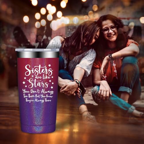 Sister Gifts Tumbler Cup 20oz - Glitter Dark Rainbow Sister Gift from Sisters