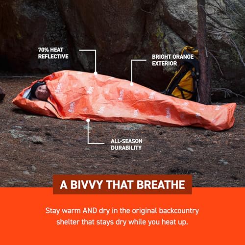 SOL Escape Bivvy with Hood - Emergency Survival Blanket 60 gsm - Reflects 70% Body Heat, Water-Resistant, Breathable for Outdoor Camping & Emergency