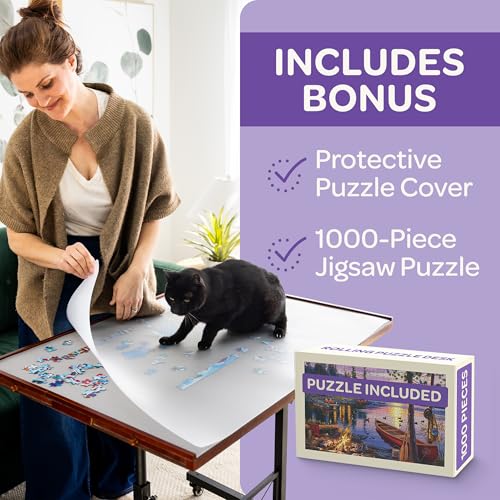 JoyBerri Adjustable Height Gray Jigsaw Puzzle Table with Drawers – All Ages