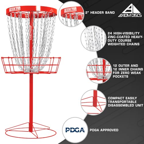Axiom Discs Pro 24-Chain Disc Golf Basket - Red, Portable & PDGA Approved