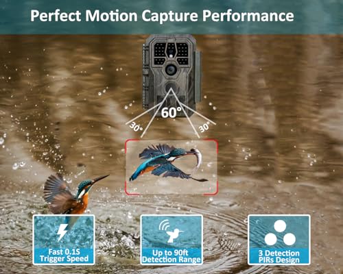 Trail Camera 64MP HD Video with Sound Waterproof Wildlife Monitoring
