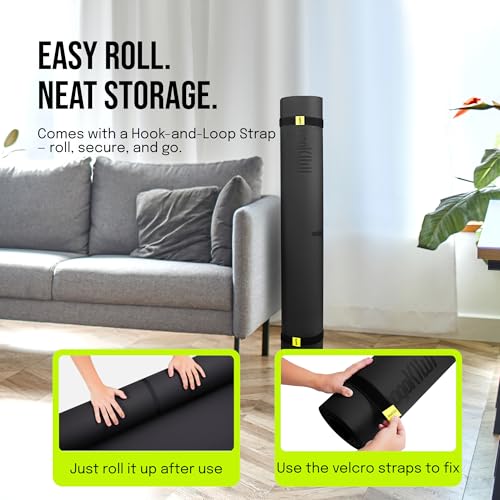 Black Extra Thick Yoga Mat 6x4 ft with Resistance Bands - Extra Cushion