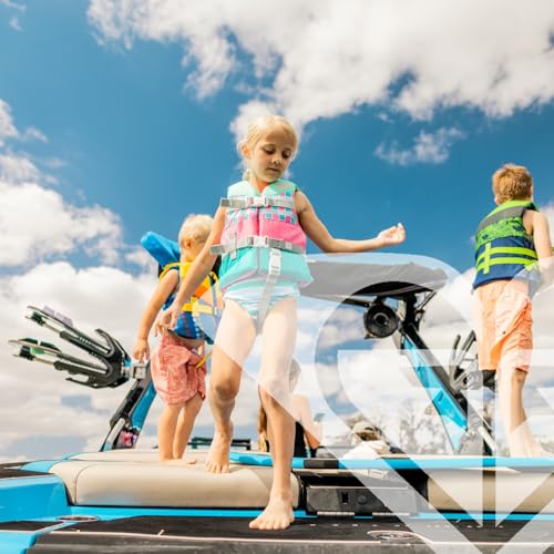 Kids Life Jacket for Waterskiing & Boating - Green, 33-55 lbs, USCG Approved, Toddler PFD with Safety Strap