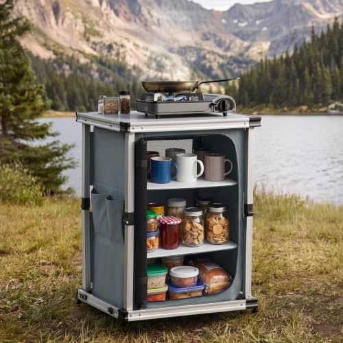 VEVOR Portable Folding Camping Storage Cabinet & Kitchen Table with Shelves