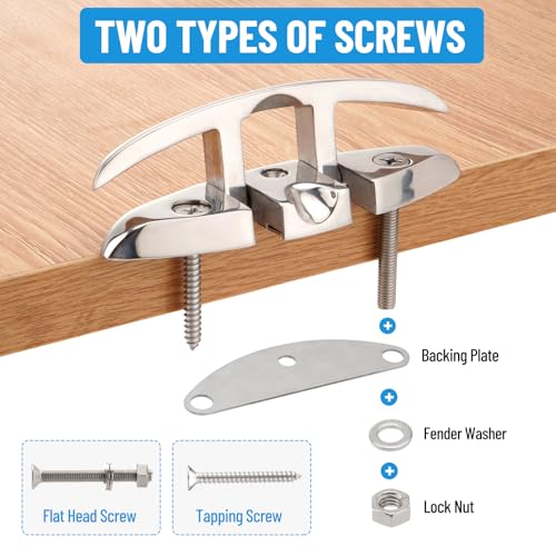 Racewill 4 Pack 5 Inch Marine Folding Steel Dock Cleats with Backing Plates & Screws
