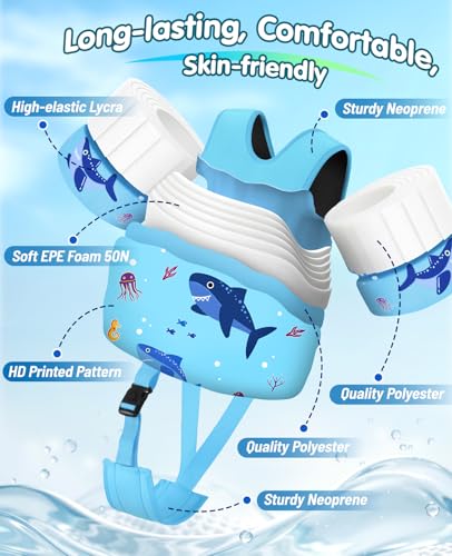 HeySplash Toddler Swim Vest - Adjustable Water Safety Jacket for Kids 13-33 lbs - Shark Design