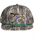Outdoor Performance Snapback Hat with Flat Brim and Animal Embroidery - Flying Duck, Rope Bottomland Camo