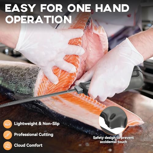 Electric Fillet Knife for Fishing 8 & 10 Inch Blades Gray1 - Cordless Seafood Slicer with Batteries
