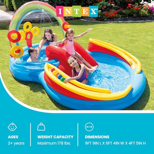 Inflatable Rainbow Water Slide and Kiddie Pool Set - 117x76x53 Inches, Multicolor