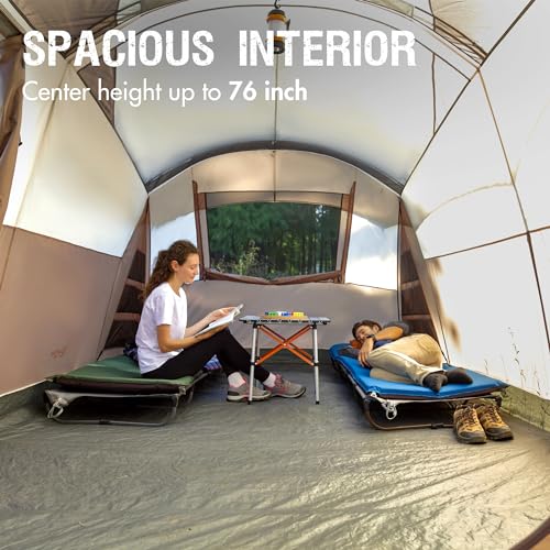 Brown Portal 8-Person Family Camping Tent with Screen Room, Water-Resistant