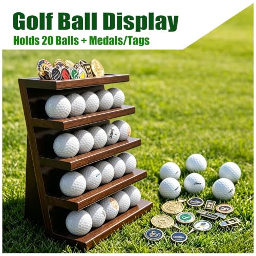 Jialitang Solid Cypress Wood Golf Ball Display Case Black Walnut - Holds 20 Balls & Memorabilia