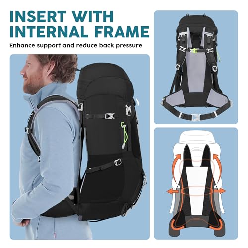 Black 60L Hiking Backpack with Rain Cover - Internal Frame Outdoor Gear