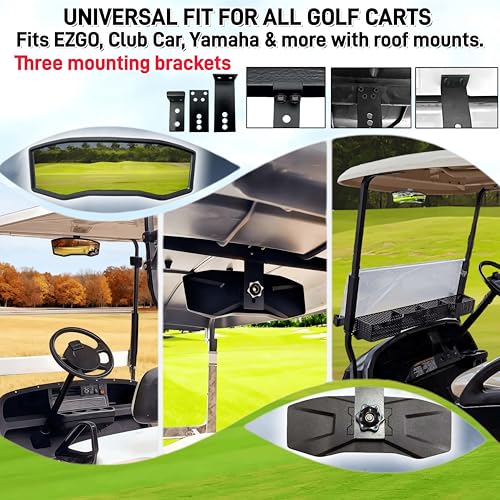 Black Racing Style Rear View Mirror for Golf Carts - Universal Fit, 360° Adjustable