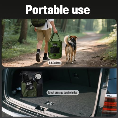 Goody King Portable Camping Shower with Heater - Green, 6.6 Gallons, Rechargeable & Foldable Bucket