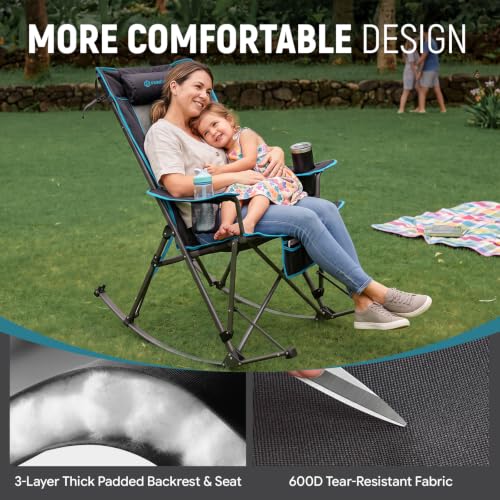 FUNDANGO Oversized Rocking Camping Chair 2 Pack Black - Foldable & Padded