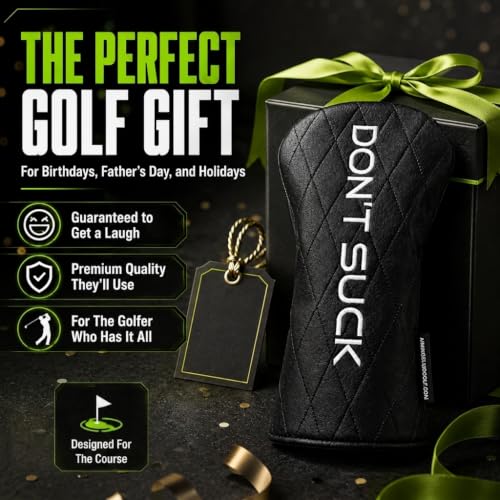Don't Suck Driver Headcover - Black Leather Golf Club Cover - Funny Golf Gift