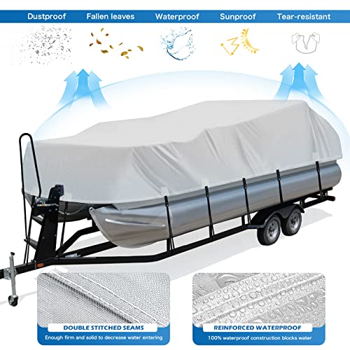 Solim 22-24FT Pontoon Boat Cover Waterproof UV Resistant Heavy Duty 1200D Gray