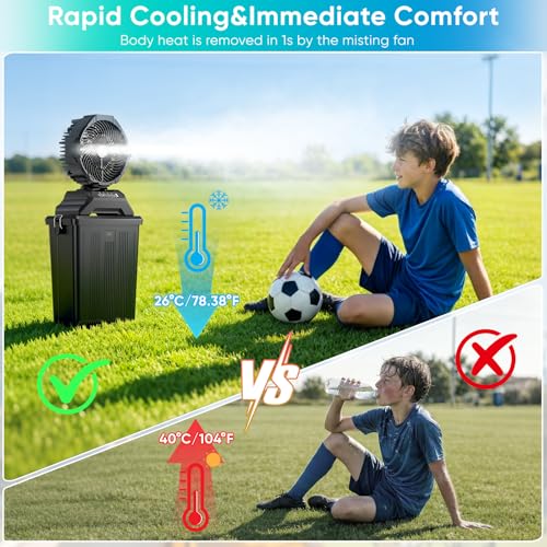 Hasealam Black Portable Misting Fan with Remote, 70H Run Time & 15L Water Tank