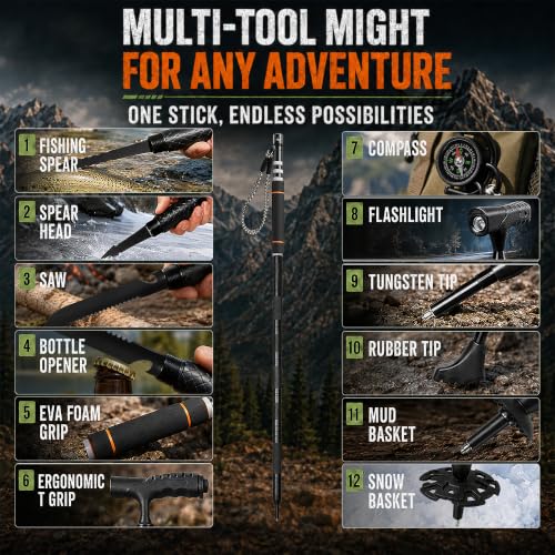 15-in-1 Tactical Hiking Stick with Multi-Tool & Self Defense
