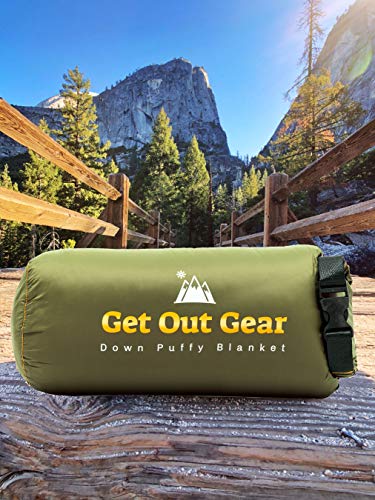 Down Camping Blanket - 1 Person, Packable, Water-Resistant, Olive/Orange - 650 Fill Power