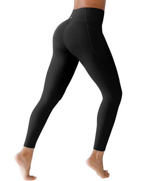 BRXL Butt Lifting Workout Leggings for Women Tummy Control Pockets 7/8 Length 25" No Front Seam High Waist Gym Black