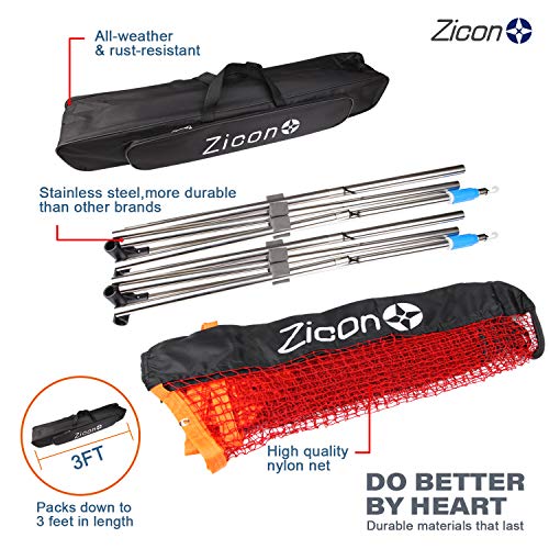 Zicon 20 FT Stainless Steel Portable Badminton Net Set with Foldable Poles