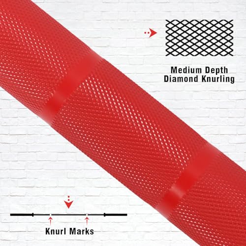 RICHUANG 7ft Olympic Barbell 28mm 45lb Red-500LBS for Powerlifting & Home Gym