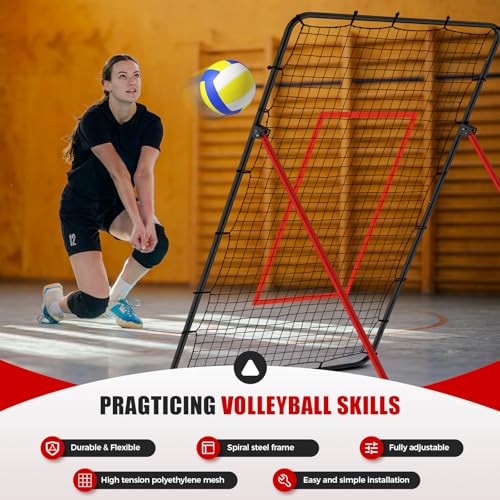 Red Volleyball Rebounder Net - Portable 7x4 ft Training Equipment for Spike & Smash - 5 Rebound Angles