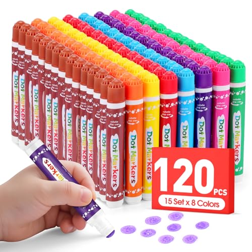 120 Pcs Dot Markers Set for Kids - Washable Bingo Daubers in 8 Bright Colors - 1 Pack of 120