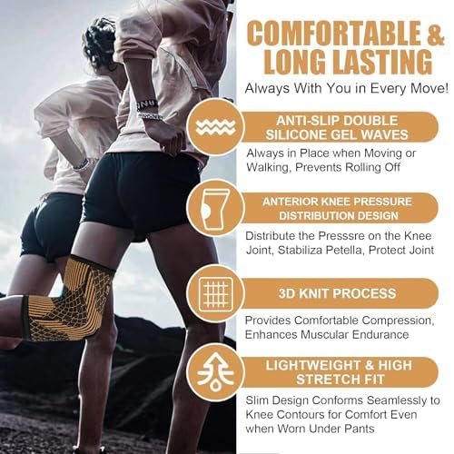 Skiennix Knee Brace - Copper Compression Sleeve for Pain Relief | Men & Women | Large Size