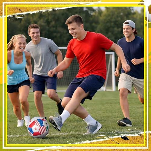 Size 4 Flag Soccer Ball - Multi Country World Flag for Training & Match - Includes Pump & Needle