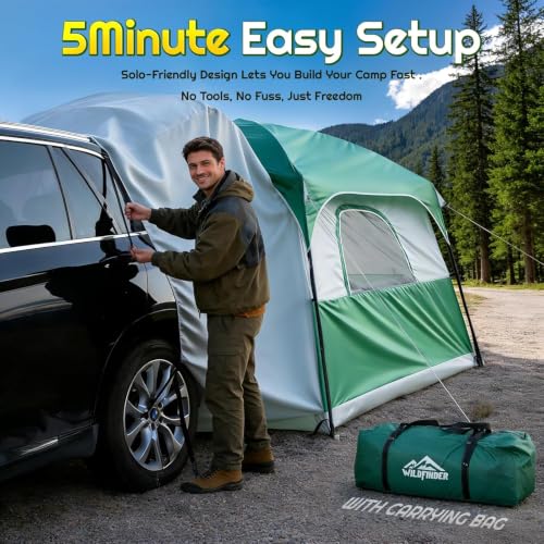 WildFinder Green SUV Tent for Camping - 6-Person Family Tailgate Shelter