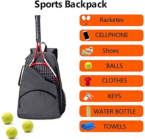 QCWN Tennis Bag，Tennis Backpacks & Pickleball Bags for Men, Women & Kids，Tennis Racket Backpack/Bags to Hold 1 or 2 Racket Sport,Raquet Carrier for Balls, Pickleball Paddles, Badminton Rackets.