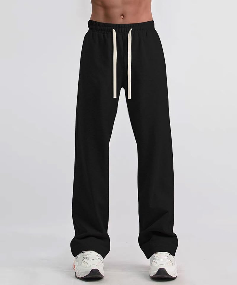 Time Leap Men's Baggy Sweatpants with Pockets, Open Bottom Wide Leg - Black, Large