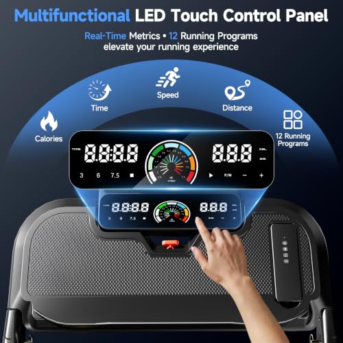 YPOO Foldable Incline Walking Pad with Handle, 16% Incline, 6.2 MPH, RGB Light, Dark Black