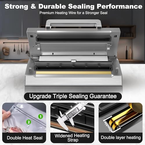 POWOT Grey Fully Automatic Food Vacuum Sealer with Double Heat Seal & Built-in Cutter