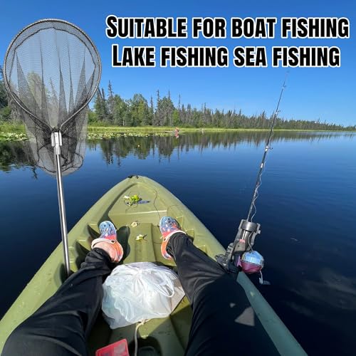 Heavy Duty Large Rubber Fishing Net with Telescoping Handle 67-100in for Saltwater Fishing