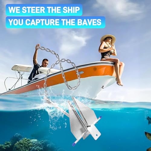 10LB Heavy Duty Boat Anchor Kit with Chain & Rope - Galvanized Marine Anchor